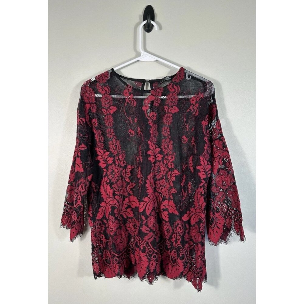 BKE Boutique Top Womens Large Black‎ Red Lace Whimsigoth Dark Romance Goth